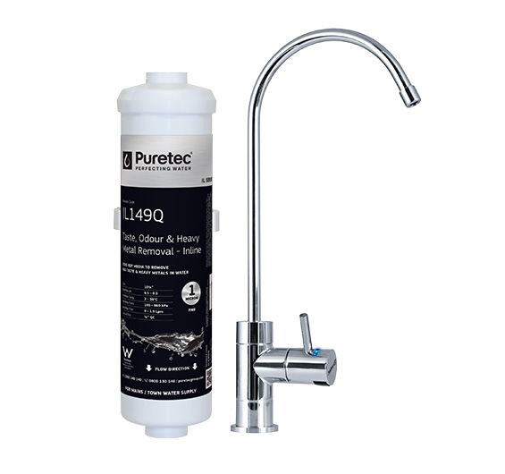 Puretec Inline Undersink Water Filter System with High Loop LED Faucet, 1 Micron
