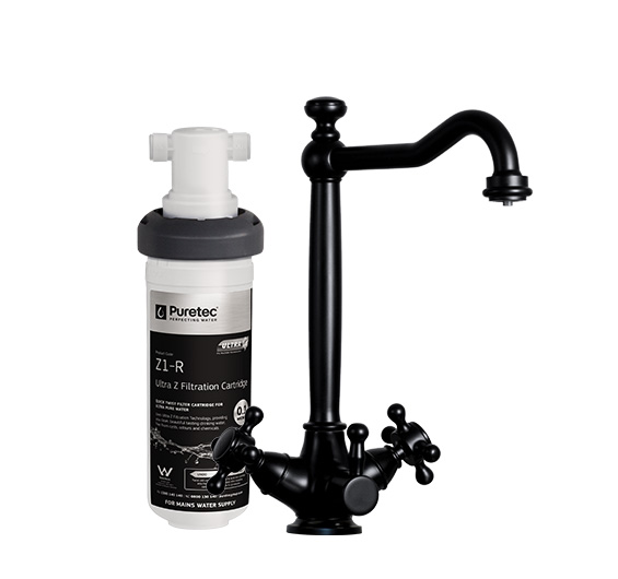 Puretec Quick Twist Undersink Filter System using Ultra Z Filtration Technology with Tripla Black Mixer Tap